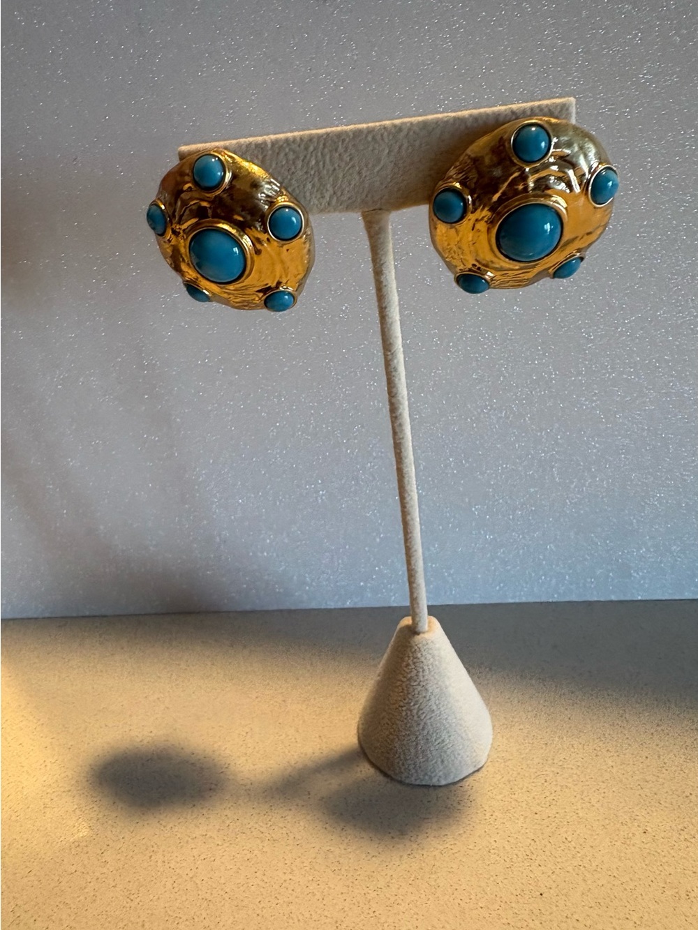 Mango Gold-Tone Earrings with Turquoise Cabochons